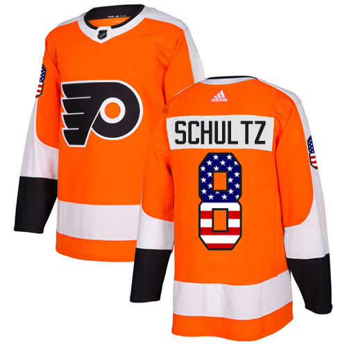 Adidas Flyers #8 Dave Schultz Orange Home Authentic USA Flag Stitched NHL Jersey - Click Image to Close